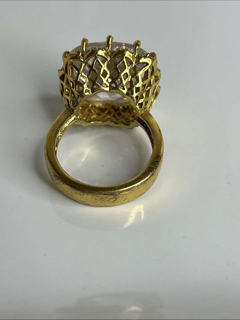 Gold-Tone Cocktail Ring with Large Clear Crystal - Picture 4 of 8
